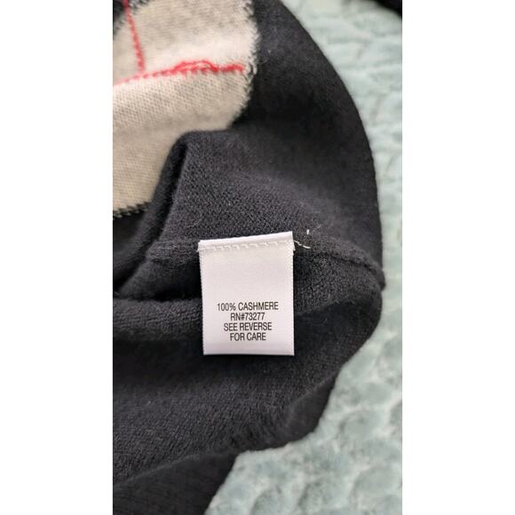 APT 9 Women Cardigan Sweater Sz Medium 100% Cashmere Black White Argyle Button - Picture 9 of 10